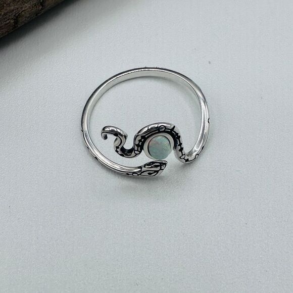 Lab Opal Snake Ring Sterling Silver - Picture 3 of 7